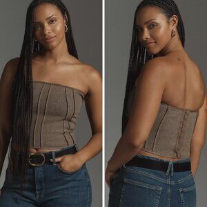 Pilcro Taupe Corset Sweater Top, Anthropologie Brown Strapless Corseted Tube Top